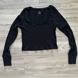 Aerie Rounded Square Neck Long Sleeve Crop Top, Size Large